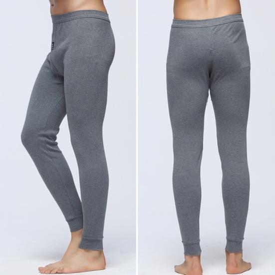 Men Pants Elastic Waist Thermal Insulation Long Johns Solid Color Travel Work School Bottoming