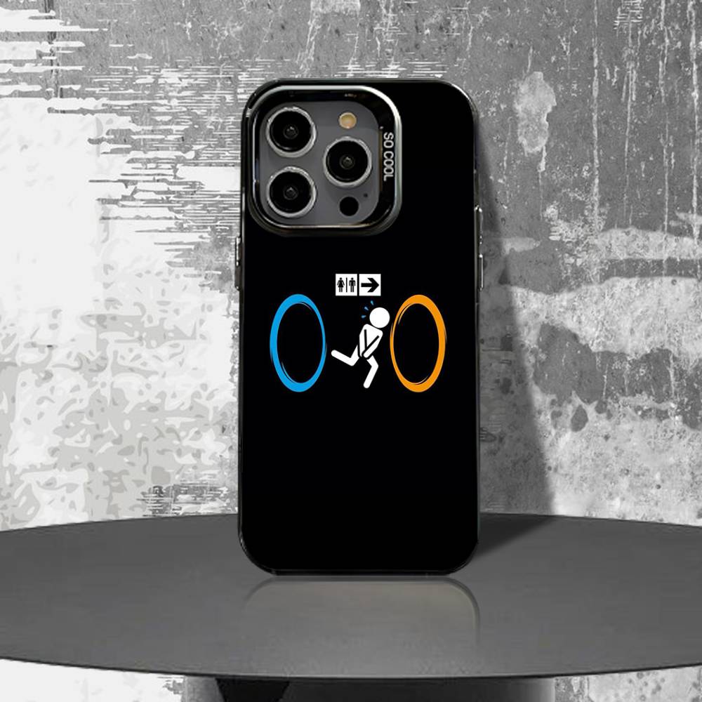 

P-Portal 2 Game Icon Phone Case For iPhone 16,15,14,13,12,11,Pro,XS,Max,Plus,Mini,SE4,E Black Matte Shockproof Cover iPhone16PROMAX