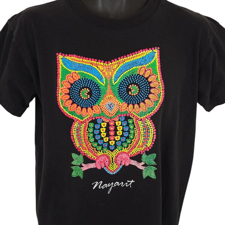 Nayarit Mexico T Shirt Mens Size Medium Black Owl Art Tee Travel Destination Tee 3XL