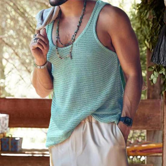Men Summer Vest Sleeveless Solid Color Simple Style Knitted U Neck Sports Soft Pullover Men Tank Top Men Clothes