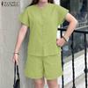 ZANZEA Women Short Sleeve Blouse and Shorts Summer Two Piece Suit Sets