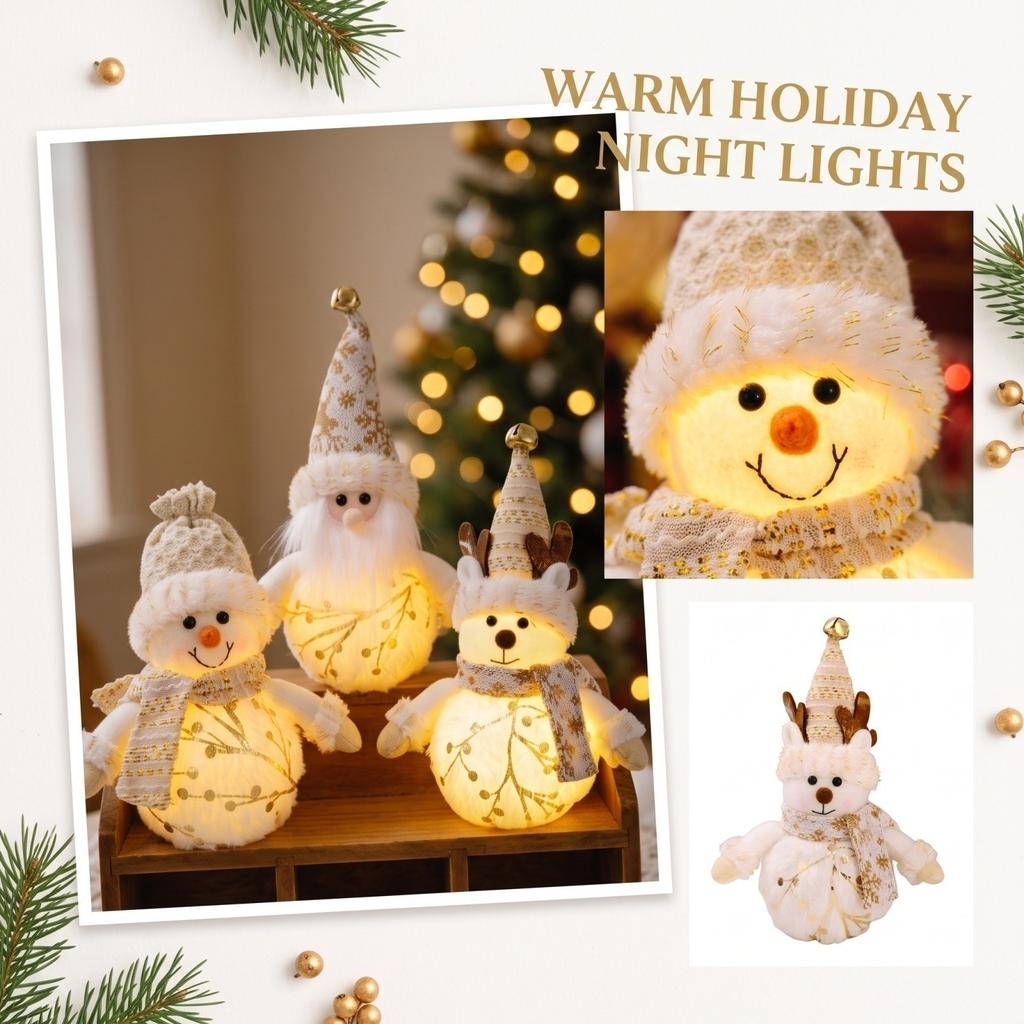 Snowman Santa Christmas Night Light Glowing Plush Decoration for Desktop Window Holiday Festive