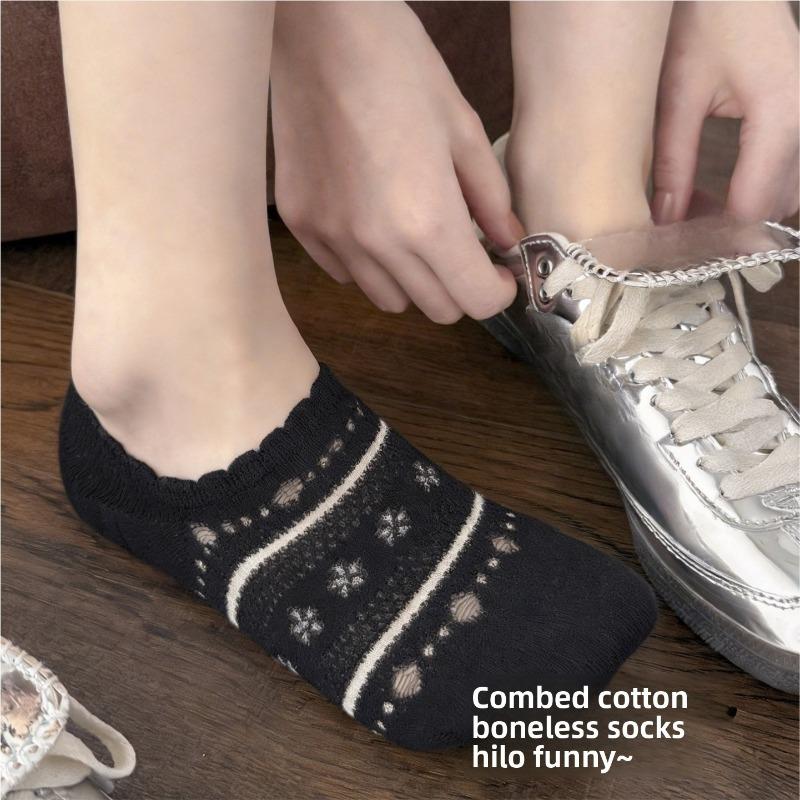 

White Ankle Socks - Summer Lightweight Lace-cut Open Short Socks Trendy Ballet-style Invisible Ankle Socks That Don t Come Off The Heel 1 pair чорний