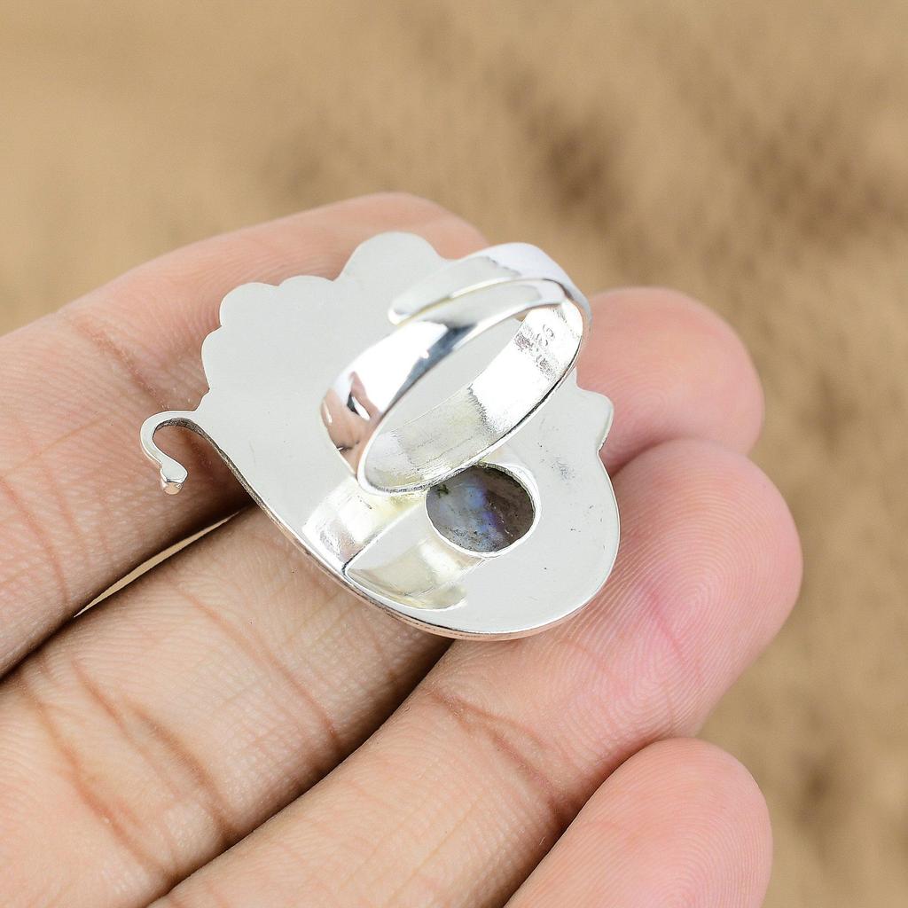 Mothers Day Sale Rainbow Moonstone Stone 925 Silver Promise Flower Ring Jewelry