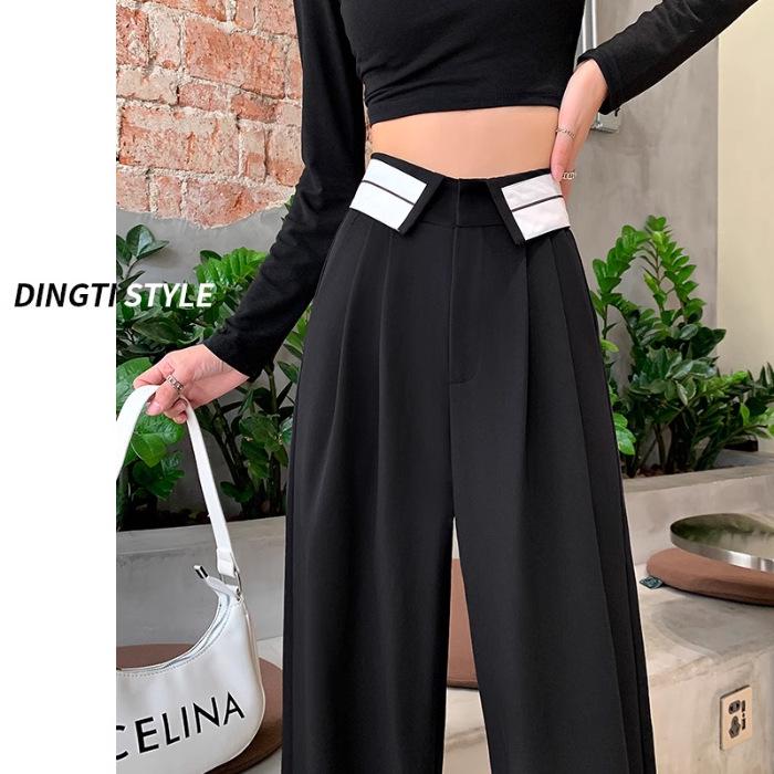 

Женские черные брюки с высокой талией: Осенний широкий крой с манжетами и узким дизайном 2XL чёрный