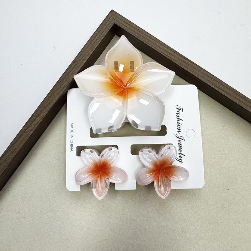 Sada skřipců do vlasů s frangipani: Květinové vlasové doplňky s imitací mramoru pro módní svátky