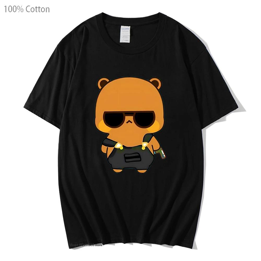 Cute Dudu and Bubu Dudu Like Spy Officer In Black T-Shirts Clothes Panda and Brownie Bear Tees Men Women Couple Tops