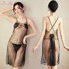 Yiyue's new erotic lingerie, halter long dress, see-through pajamas, women's water-soluble floral sexy sleeping dress, seductive set 8086