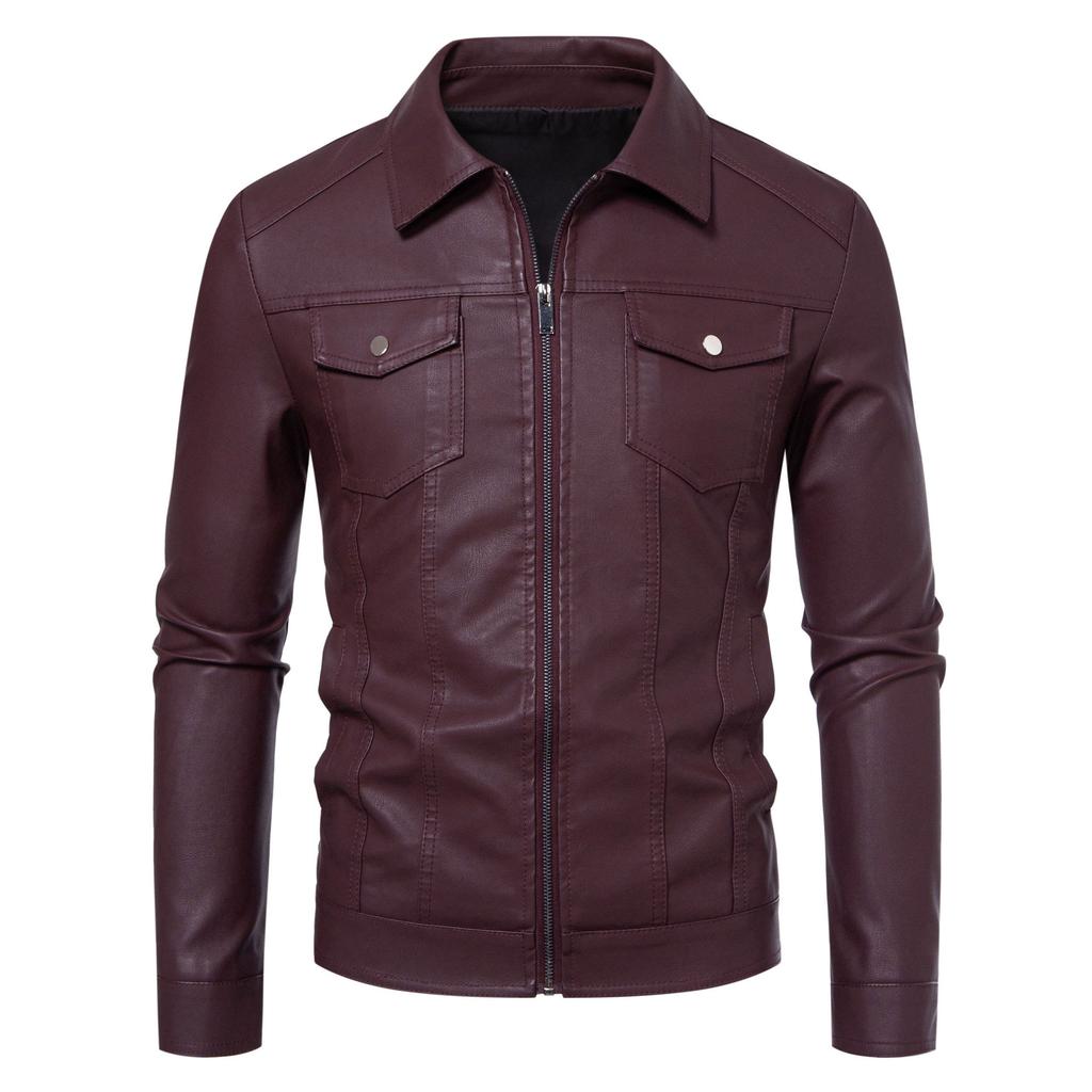 Men's Lapel Leather Jacket Autumn Oversized Slim Motorcycle Riding Suit PU Leather Waterproof Work Clothes