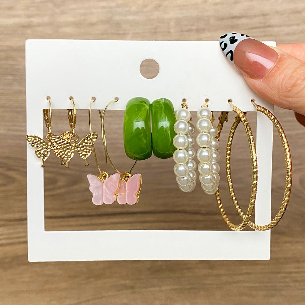 Conjunto de brincos de acrílico para mulheres, brincos pendurados de borboleta dourada punk, conjunto tendência de brincos, joias, presentes