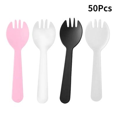 50 Stück/Set Einweg-Plastiklöffel Gabeln für Kuchen Eis Salat Obst Dessert Suppe Tee Kaffee Party Backshop Zubehör