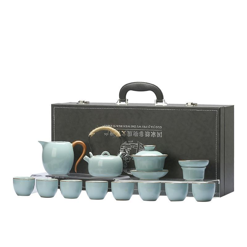 Ru kiln color tea set, a complete set of household ceramic beam teapot cover bowl teacup, light luxury high-end Kung Fu tea