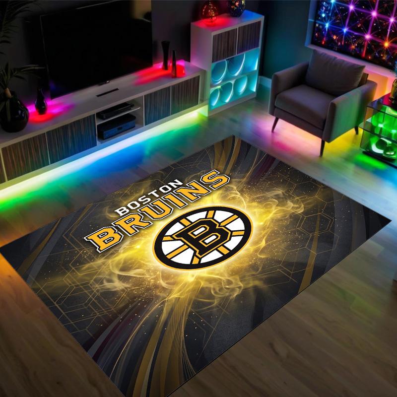 Boston Bruins Design Křišťálový Sametový Koberec Útulný Ne?Protiskluzová tištěná předložka do ložnice, obývacího pokoje, předsíně