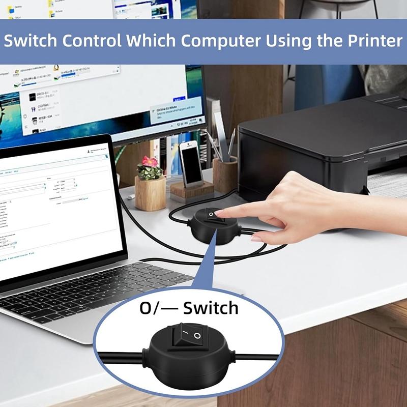 2 In 1 Printer Cable USB A To B Male To Male Printer Cable For Hp Canon Samsung Printer Splitter For Two Computers