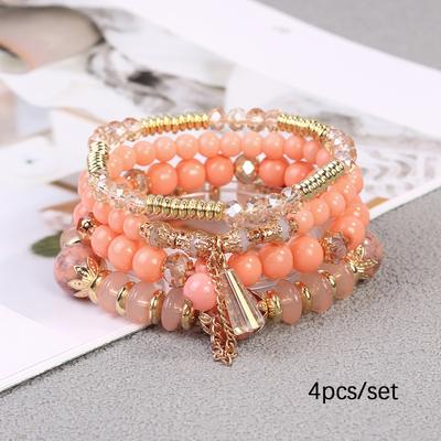 Multi- Crystal Bracelet Set, Bohemian Ethnic Beaded Bracelet