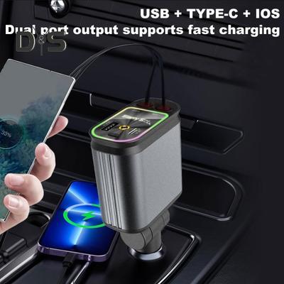 4'ü 1 arada geri çekilebilir araç şarj cihazı Starlight tavan lambası çift tip-c hızlı şarj adaptörü geri çekilebilir kablolar iPhone için USB şarj cihazı