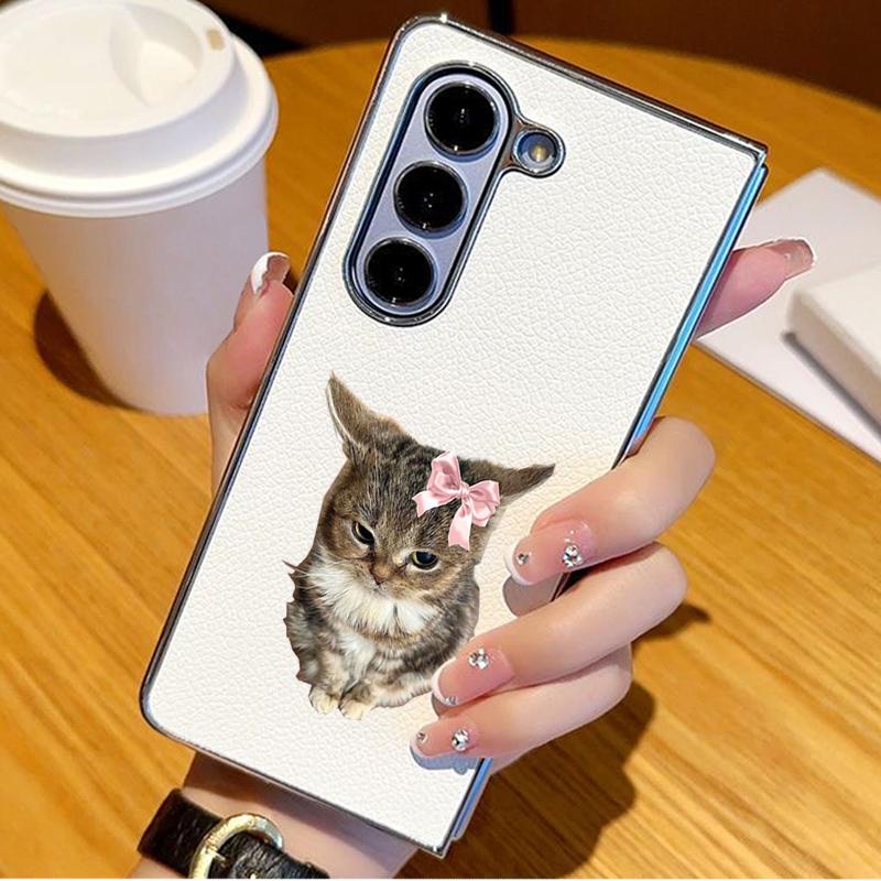 Cute Cat Rabbit Print Case For Samsung Z Fold 8 Ultra 7 6 5 4 Luxury Plating Leather Skin Phone Cover For Galaxy Z Fold8 Fold7 Fold6 Fold5