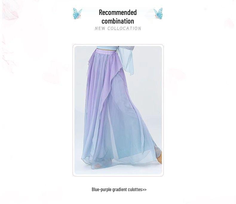 Purple Gradient Classical Dance Qipao Dress - Flowing Collar Performance Costume for Women