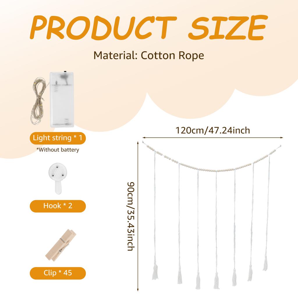 Foto-Ausstellung Wandbehang Dekor Boho Heimdekoration Baumwollseil Perlen Makramee Wandteppich zum Aufhängen Raum Romantik Dekor