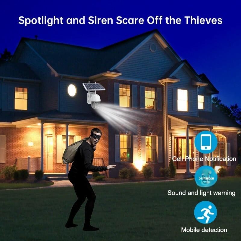 Cámara de seguridad solar PTZ WiFi inalámbrica visión nocturna a color vigilancia inteligente exterior