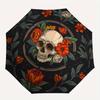 Day of the Dead Skull & Flowers Circular Art PrintUmbrella with Cute Design, Portable 3-Fold Compact Umbrella for Men & Women, Valentine's Day Mother'