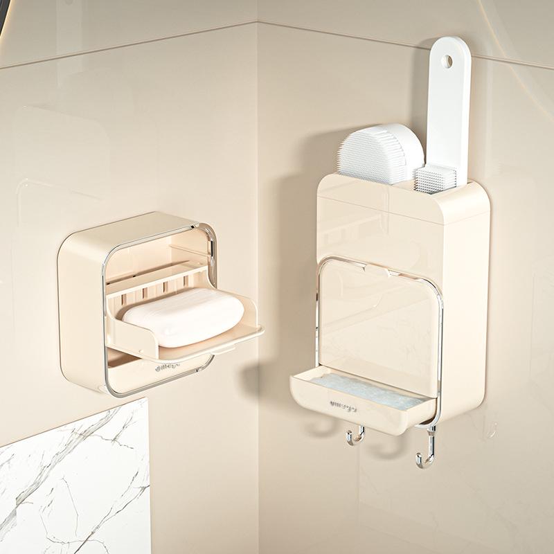 Creative Wall-Mounted Bathroom Soap Holder with Lid and Drainage