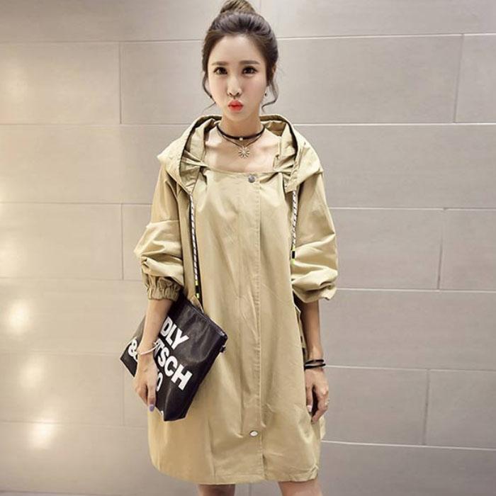 Large Size Women Jacket Spring Hooded Coat Solid Color Casual Loose Windbreaker Boutique Parka Mid-length
