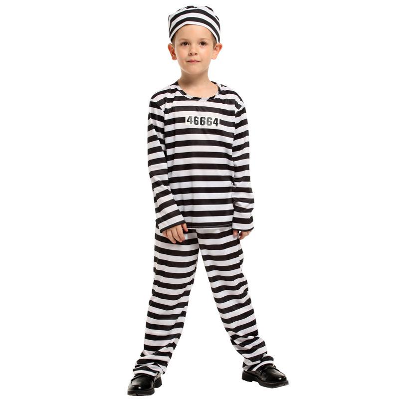 Kids Halloween Prisoner Costume - Striped Uniform for Boys & Girls Role Play 100cm-S