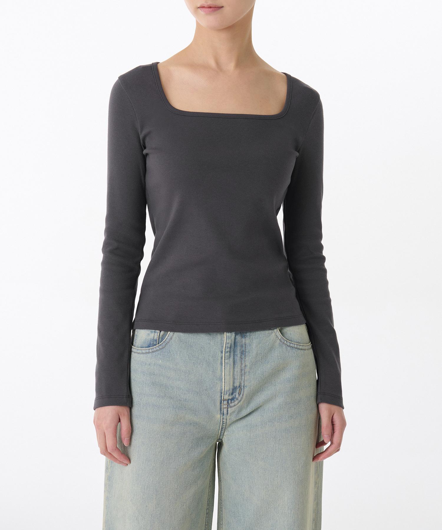 Musinsa Standard Woman Women S Slim Square Neck Long Sleeve T-Shirt [Dark Gray] Dark Gray/L