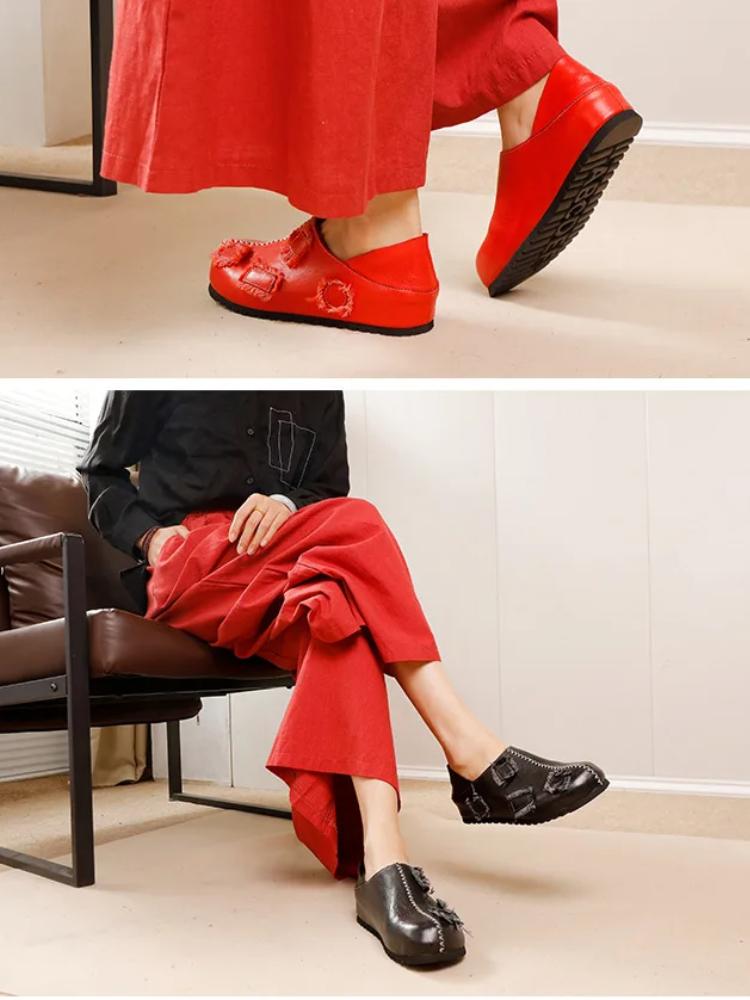 Johnature Hakiki Deri Kadın Ayakkabıları Yüksek Kalite Tam Deri Mokasen Çok Yönlü Düz Dört Mevsim Ayakkabı