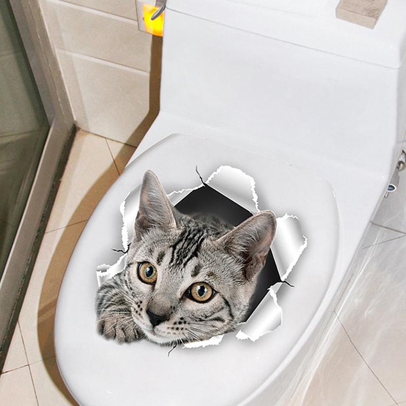 Funny 3D Kitten Toilet Seat Stickers Decals Waterproof Peel & Stick Restroom Animal Decals Decor For Bathroom Washroom