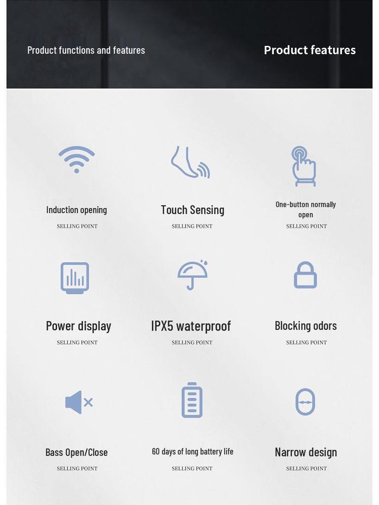 Crevice Smart Induction Trash Can: Multi-Scene, Low-Noise, Slow-Close, Waterproof, Odor-Proof Trash Bin.