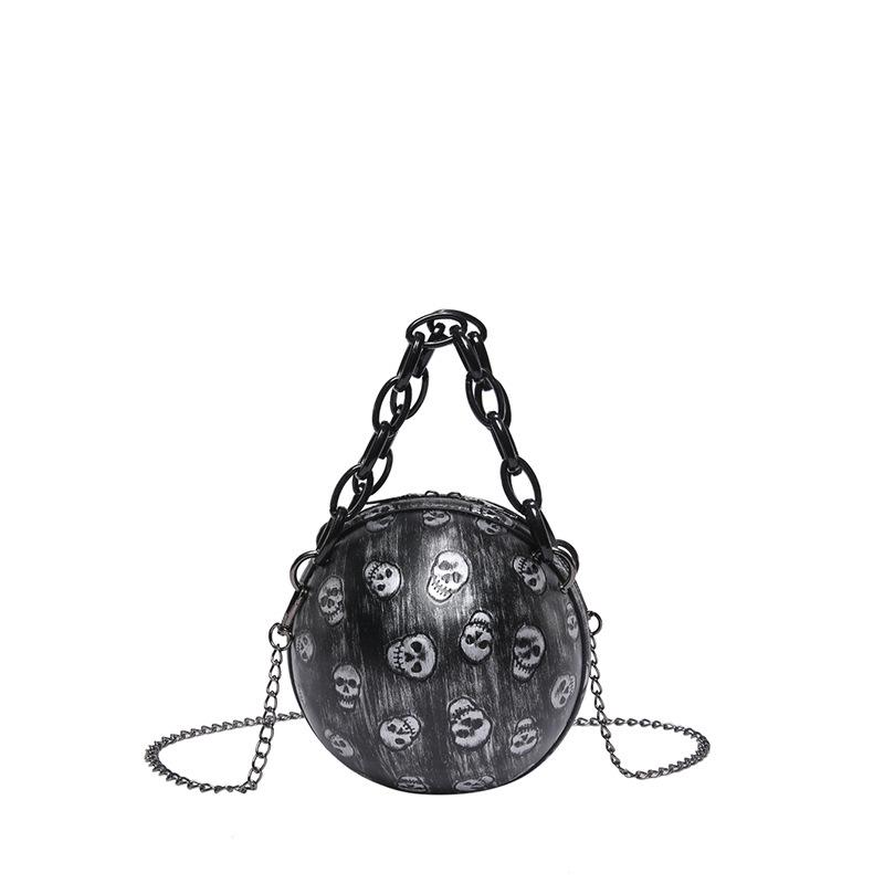 2025 New European & American Halloween Funny Skeleton Chain Crossbody Bag Gothic Style Shoulder Small Round Bag