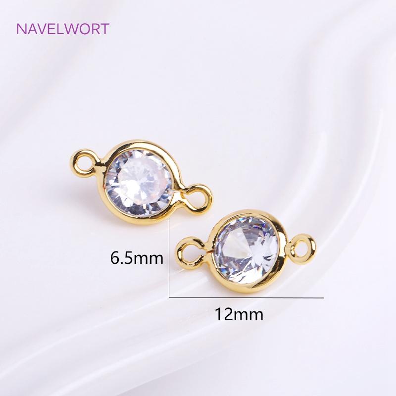 14K Gold Plated Mini Round/Square Connector For Bracelet Necklace Making Fittings,Inlaid Zircon Jewelry Connector Wholesale
