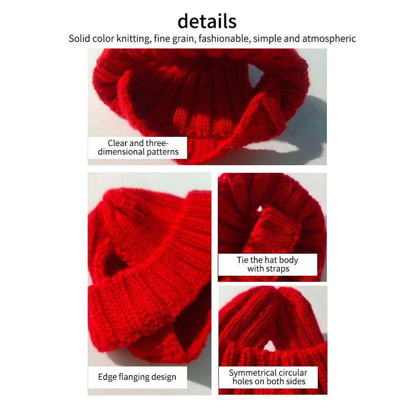 Christmas Pet Knitted Hat, Red Warm Dog Beanie With Ear Holes, Festive Winter Pet Headwear For Small Medium Dogs, Xmas Gift