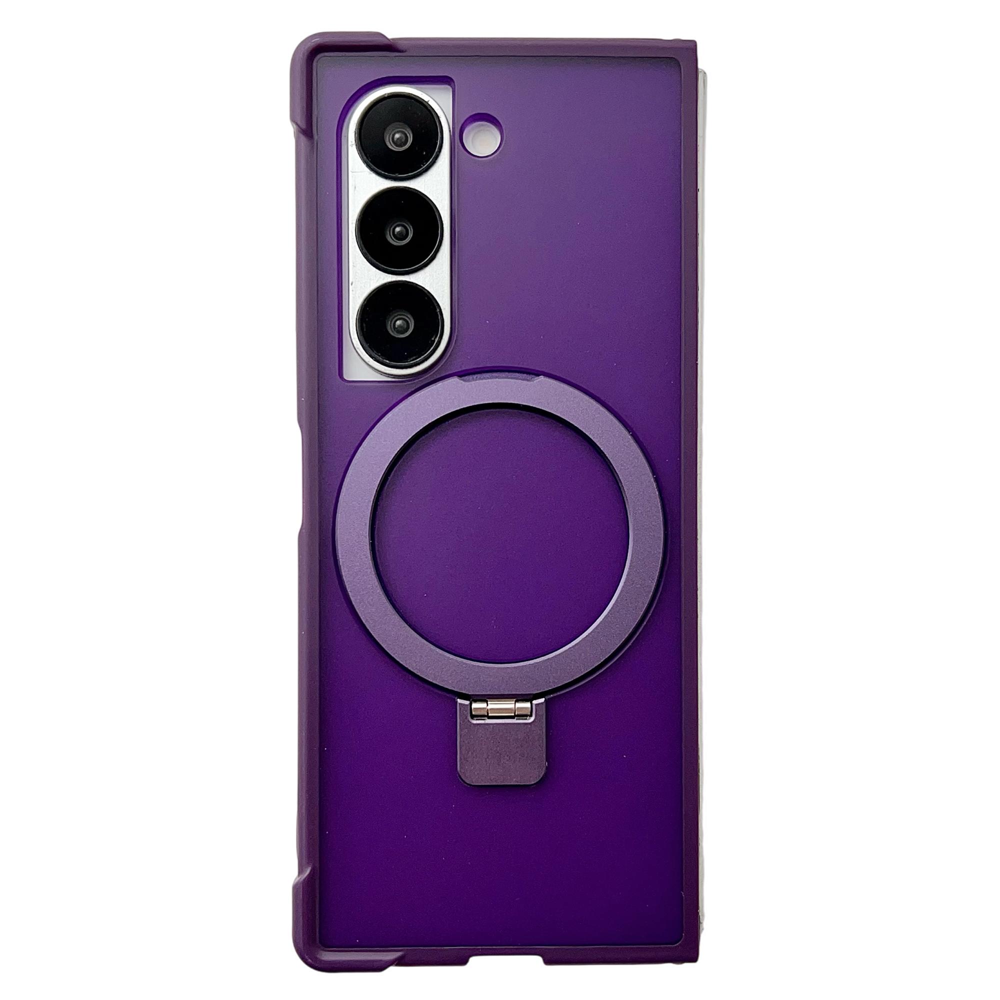 

For Samsung Galaxy Z Fold6 5G Magnetic Case Kickstand Shockproof Matte PC+TPU Phone Cover Purple