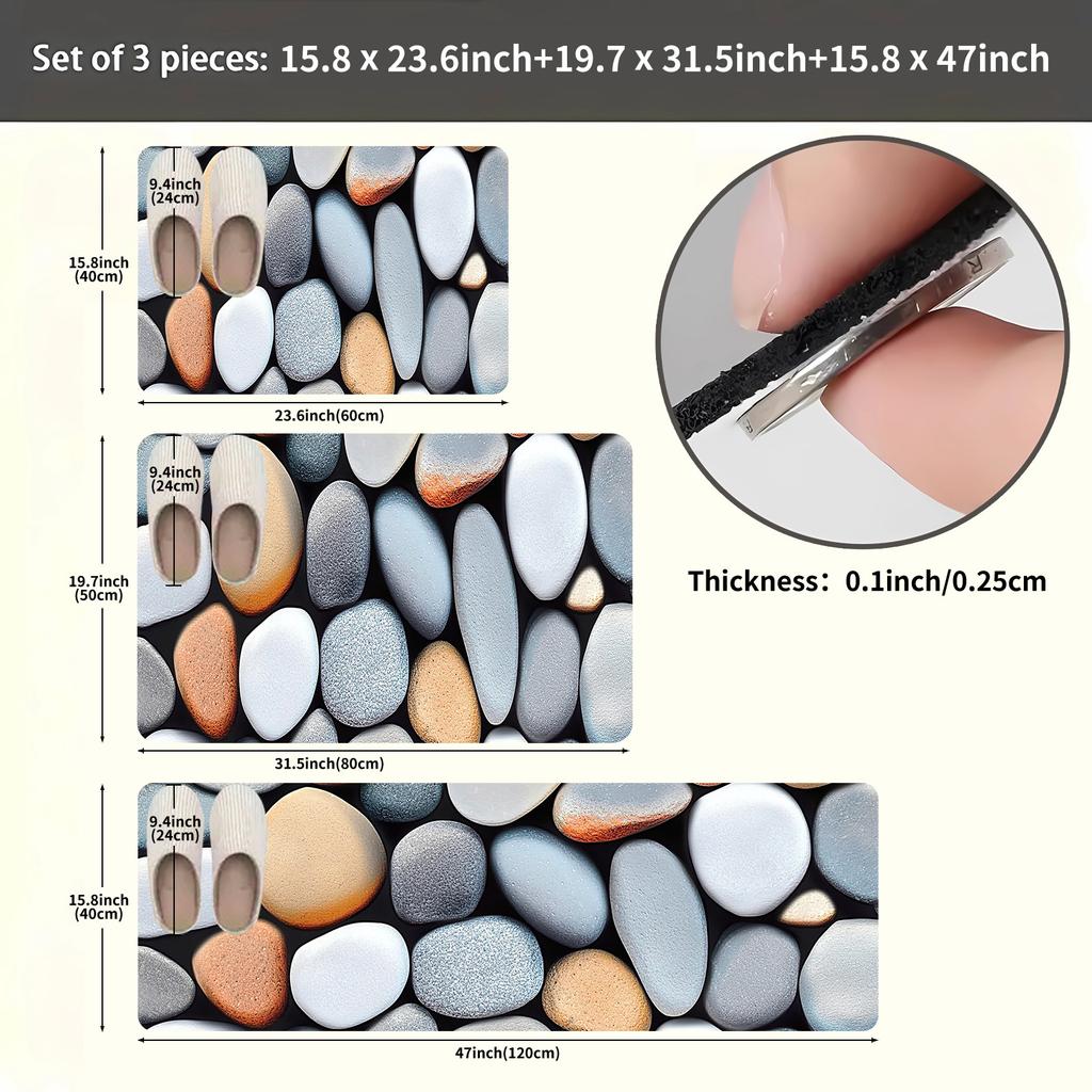 1 ks Protizánětlivé kuchyňské koberce, 3D kamínkový diatomitový potisk, vodotěsná protiskluzová silná polstrovaná kuchyňská podložka, vysoce odolná komfortní podložka na stání do kuchyně