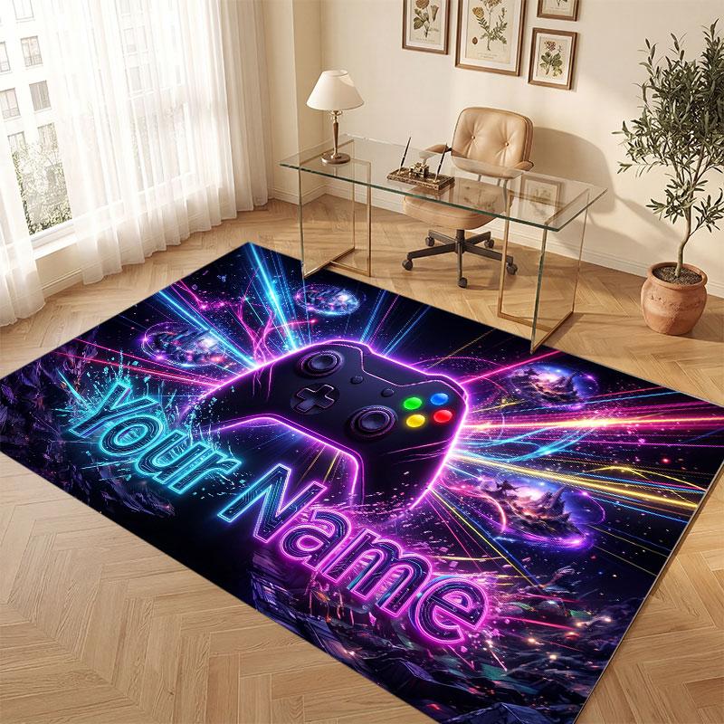 City Cyberpunk Theme Crystal Velvet Floor Rug Personalized Custom Name Text Warm Carpet Home Decoration