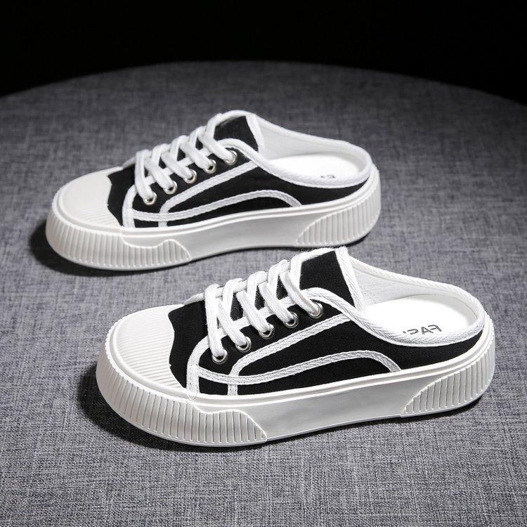 

Женские полутапочки с закрытым носком, весенне-летняя новая женская обувь на шнуровке, женская парусиновая обувь с мягкой подошвой, соответствующая цвету, с мягкой подошвой 38