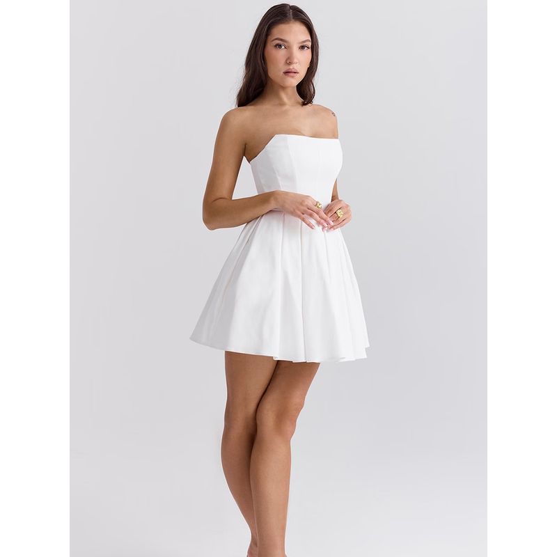 House Same Style Beautiful White Strapless Dress French Sweet First Date Chic Pleated Sleeveless Dress Dress