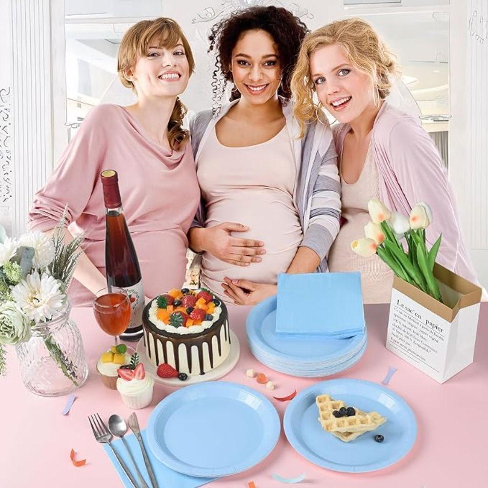 

Салфетки, чашки, тарелки, однотонные синие одноразовые столовые приборы, набор бумажных одноразовых столовых приборов, детский душ