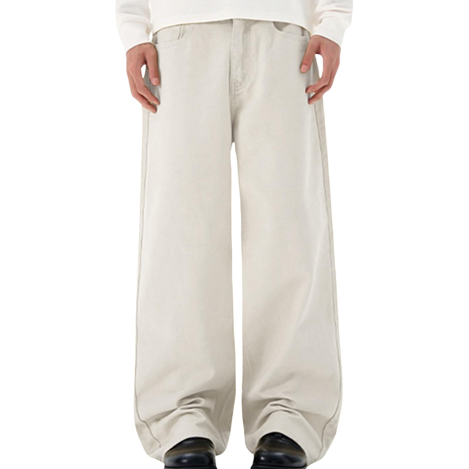 

Мужские джинсы прямого кроя, мешковатые, легкие, с широкими штанинами, джинсовые брюки, повседневная мода, винтажные джинсы-клеш для мужчин XL белый