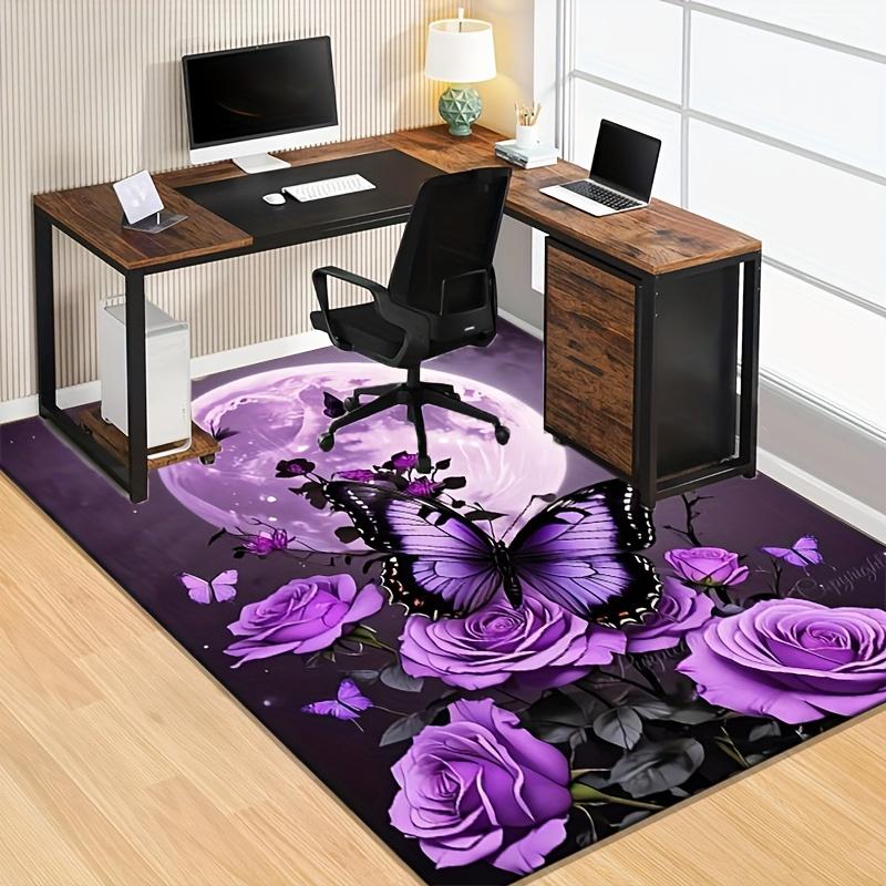 Moonlit Purple Roses and Butterflies RugDreamy Night Scene for BedroomDécor Cozy Area Mat Anti Slip Carpet Can Be Machine Washed