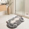 Tile And Wood Floor Mat Cute Cat Bathroom Rug, Anti-Slip Absorbent Bath Washable Plush Easy Care Kitty Door for Entrance Kitchen Home Decor Safety Rug