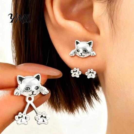 Birthday Presents for Her 1 Pair Cute Cat Paw Earrings Women, Vintage Front Back Stud Earrings, Small Kitten Jewelry Gift Lovers Unique Gifts Moms