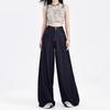 Women's American-Style Dark Blue Summer Jeans - Light, Straight-Leg, Loose Wide-Leg Pants