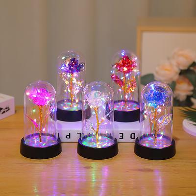 Galaxy Rose In Glass Artificial Eternal Flower Ornament Artificial Laser Reflective Foil Flower In Glass Valentine's Day Gift