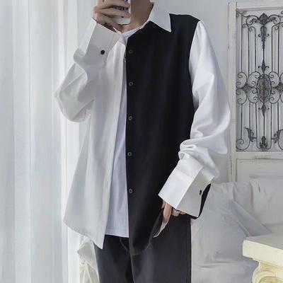 Men's Cold Style Stitching Shirts - Autumn Black & White Niche Tops, Streetwear Jackets