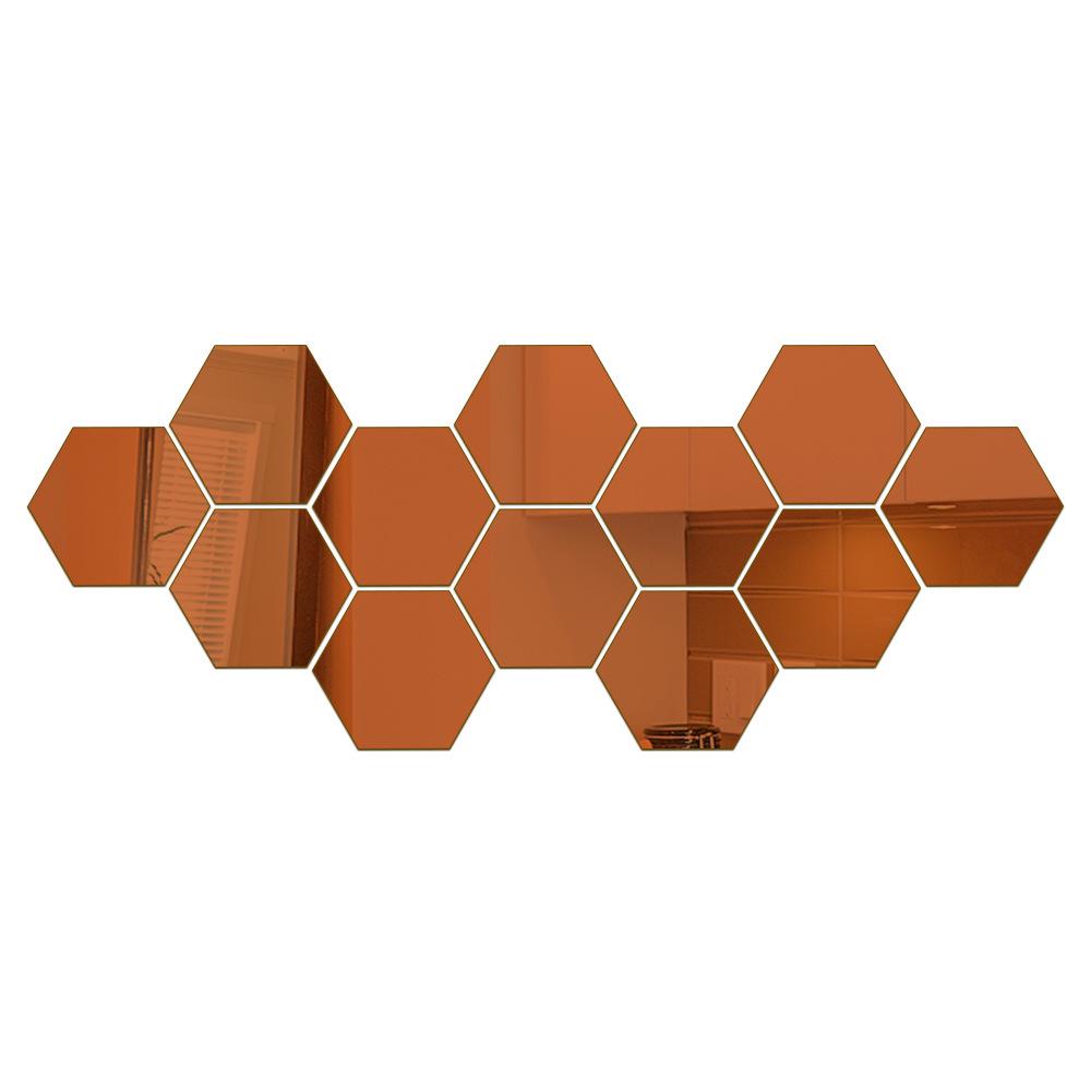 12-teilige hexagonale Acrylspiegel-Wandaufkleber zur DIY-Dekoration—Selbstklebende Aufkleber für Wohnzimmer, Flur und Treppenhaus.