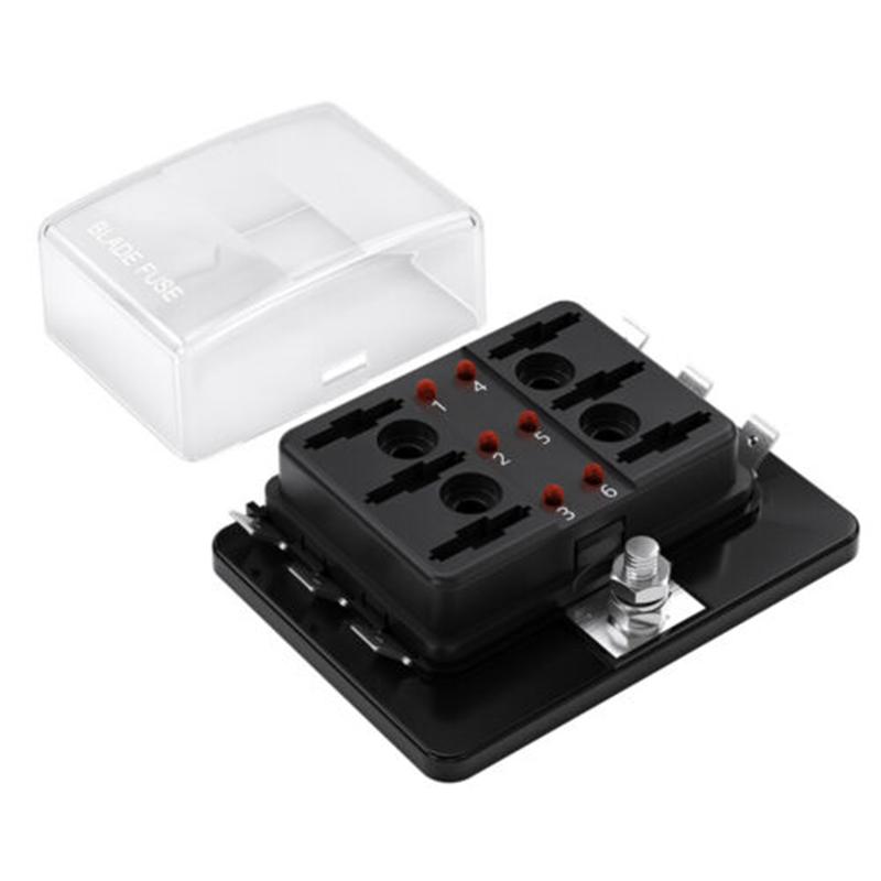6Ways Blade Fuse Box Block Holder 10-32V Car Boat Marine Fuse Holder Box with LED Warning Light Auto Fuse Connector Switch